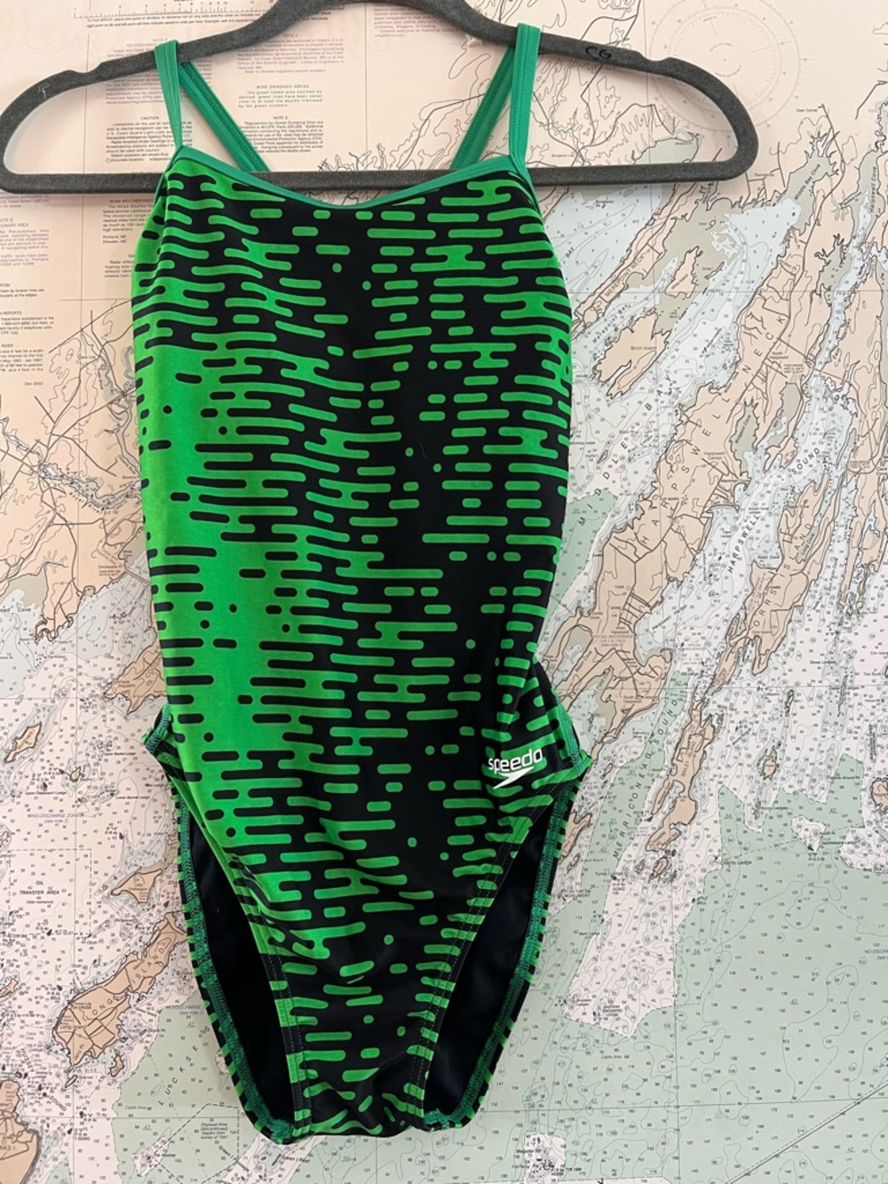 Speedo Green and Black Patterned One-Piece Swimsuit
